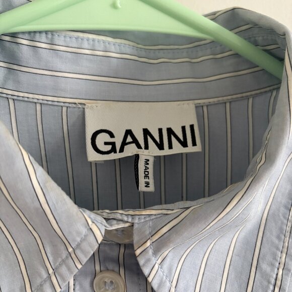 Sz 38 Ganni Blue Stripe Cotton Mini Dress - Picture 6 of 7